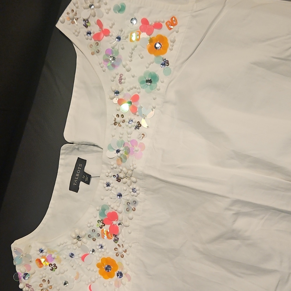 NWT. TALBOTS Floral Sequin Beaded Embellished Cotton Tank Top 12. - Picture 2 of 4